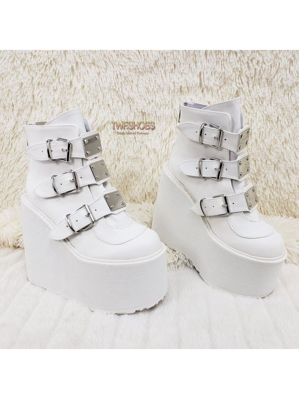 White Platform Wedge Goth Punk Ankle Boots Swing